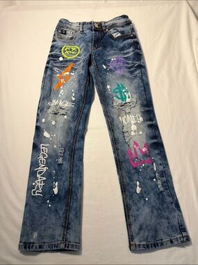 Switch Remarkable Kids Sz 12 Distressed Acid Wash Graffiti Street Wear Jeans